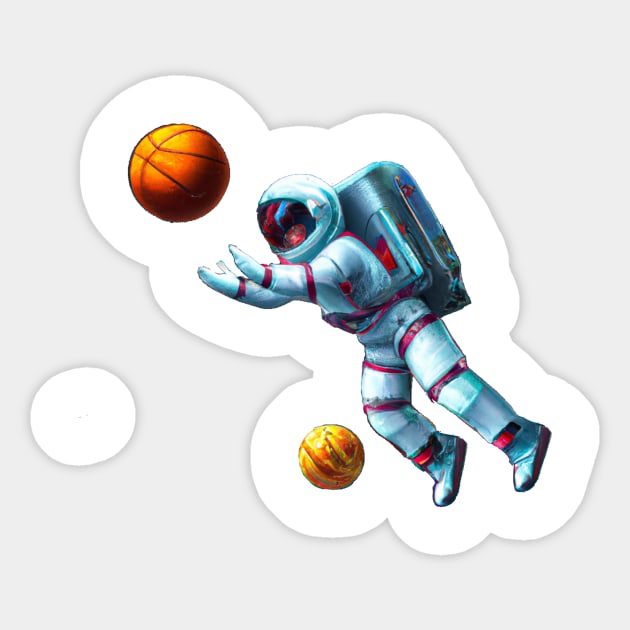 AI Generated Space Man with Basketballs T-Shirt Sticker by LNO Designs